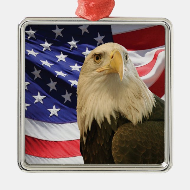American Bald Eagle and Flag Metal Tree Decoration (Front)