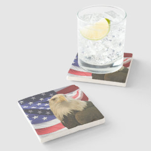 American Bald Eagle and Flag Stone Coaster