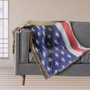 American Bald Eagle and Flag Throw Blanket