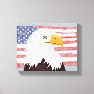 American Bald Eagle and Flag - transparent on grey Canvas Print