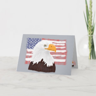 American Bald Eagle and Flag - transparent on grey Card