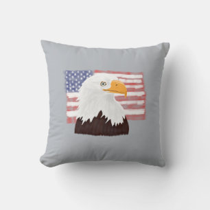 American Bald Eagle and Flag - transparent on grey Cushion