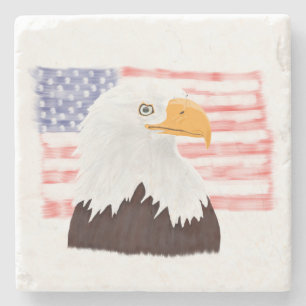 American Bald Eagle and Flag - transparent. Stone Coaster
