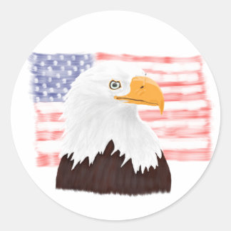 American Bald Eagle and Flag - transparent white.  Classic Round Sticker
