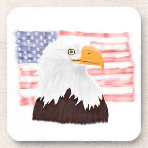 American Bald Eagle and Flag - transparent white. Coaster