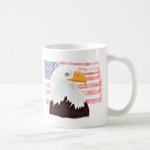 American Bald Eagle and Flag - transparent white.  Coffee Mug