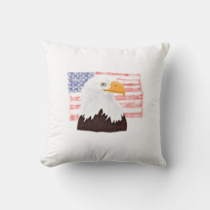 American Bald Eagle and Flag - transparent white. Cushion