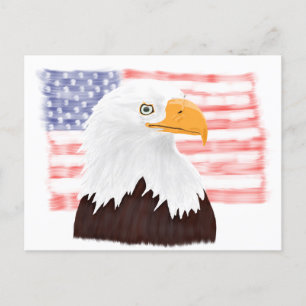 American Bald Eagle and Flag - transparent white. Postcard