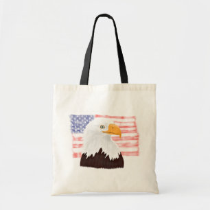 American Bald Eagle and Flag - transparent white.  Tote Bag