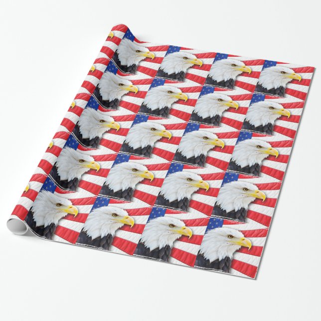 American Bald Eagle and Flag Wrapping Paper (Unrolled)