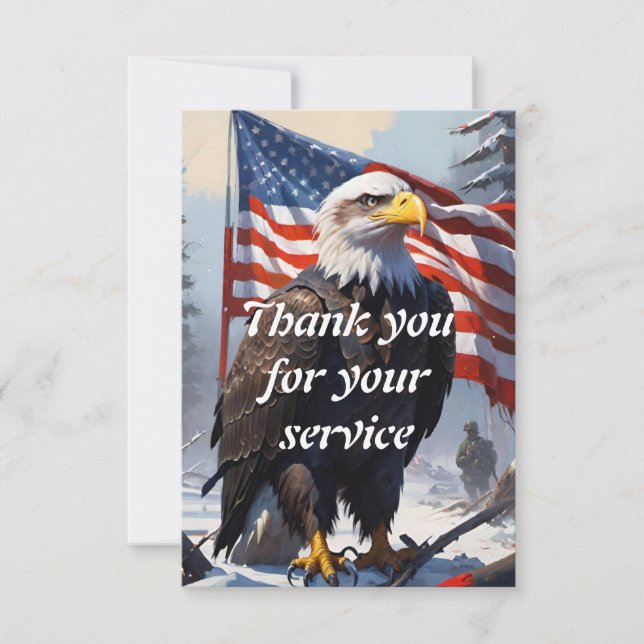 American Bald Eagle and the American Flag Thank You Card (Front)