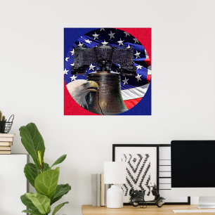 American Bald Eagle, Bell and Flag 24x24 Poster