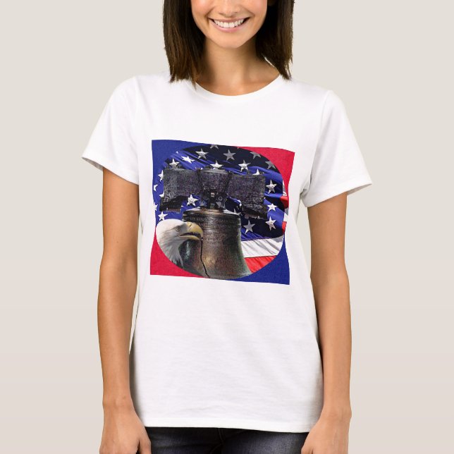 American Bald Eagle, Bell and Flag T-Shirt (Front)