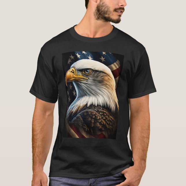 American Bald Eagle Eyes Flag Country T-Shirt (Front)