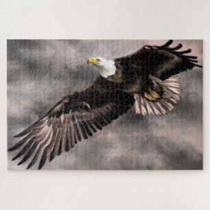 American Bald Eagle Flying in Storm Clouds Drawing Jigsaw Puzzle
