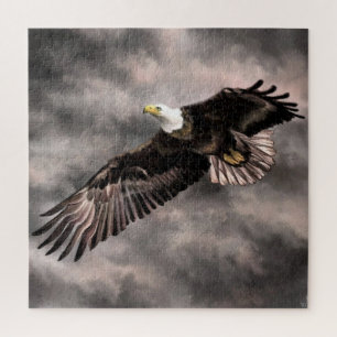 American Bald Eagle Flying in Storm Clouds Drawing Jigsaw Puzzle