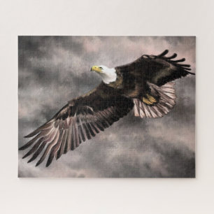 American Bald Eagle Flying in Storm Clouds Drawing Jigsaw Puzzle