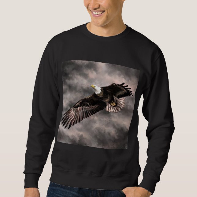 American Bald Eagle Flying in Storm Clouds Drawing Sweatshirt (Front)