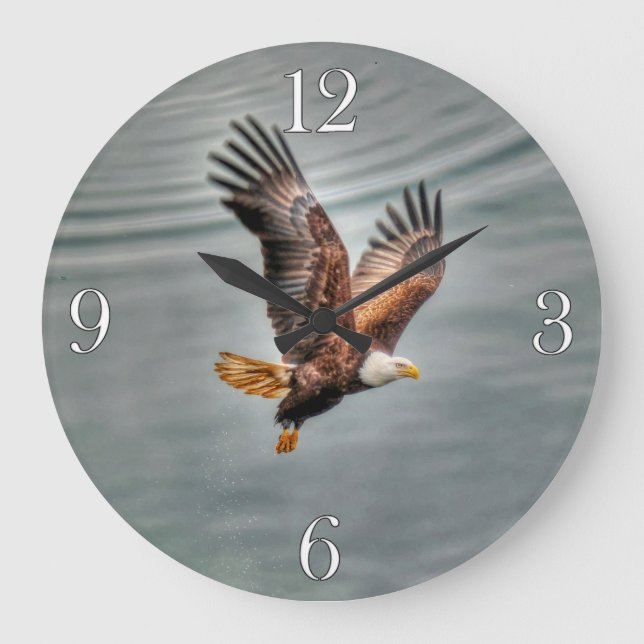 American Bald Eagle Flying Over Ocean Large Clock (Front)