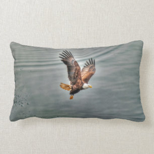 American Bald Eagle Flying Over Ocean Lumbar Cushion