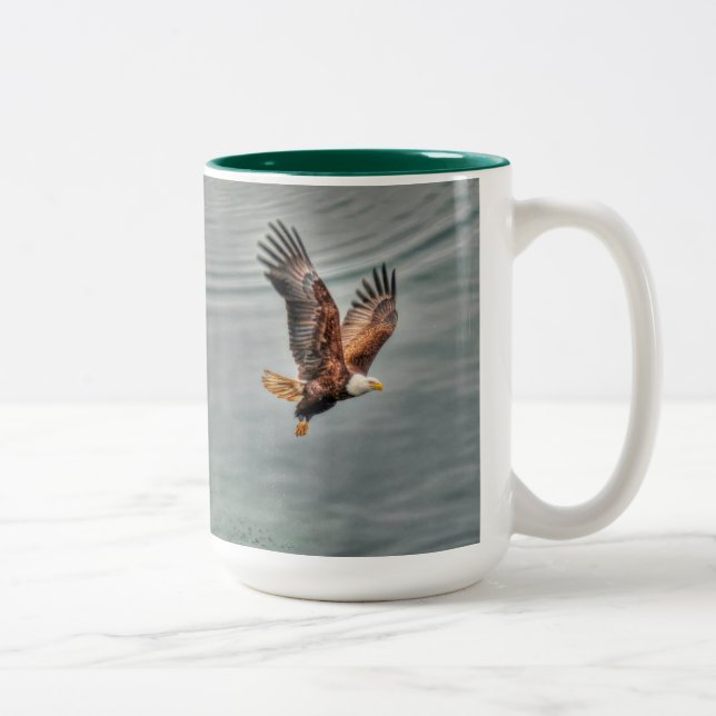 American Bald Eagle Flying Over Ocean Two-Tone Coffee Mug (Right)