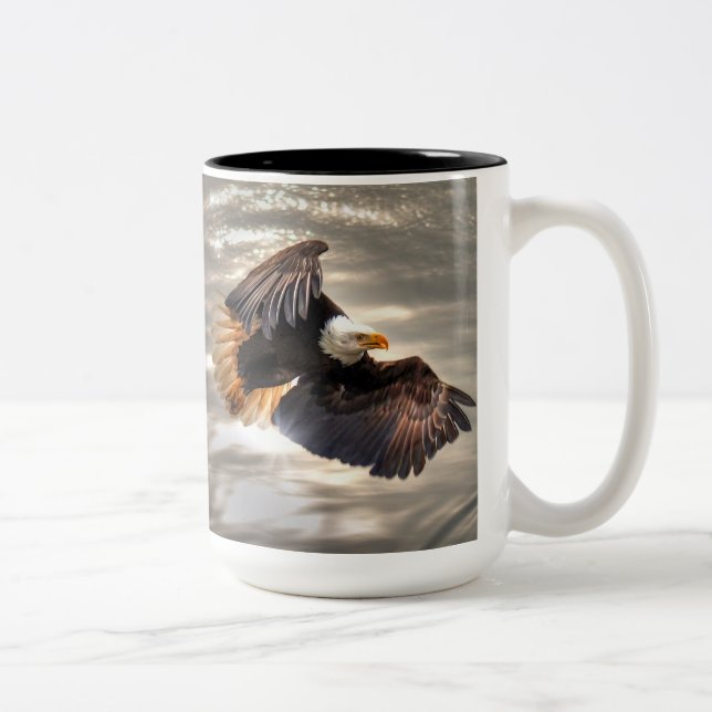 American Bald Eagle Flying Over Ocean Two-Tone Coffee Mug (Right)