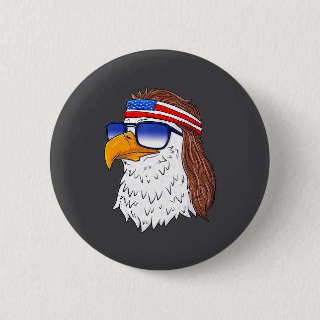 American Bald Eagle Mullet 4th Of July Funny Usa  6 Cm Round Badge (Front)