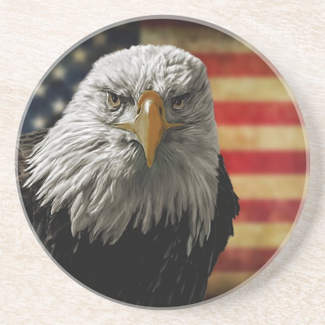 American Bald Eagle on Grunge Flag Coaster (Front)