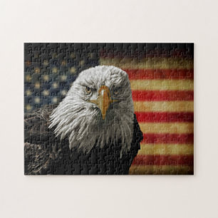 American Bald Eagle on Grunge Flag Jigsaw Puzzle