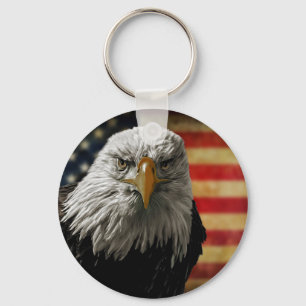 American Bald Eagle on Grunge Flag Key Ring