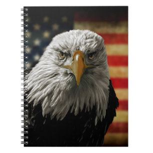 American Bald Eagle on Grunge Flag Notebook