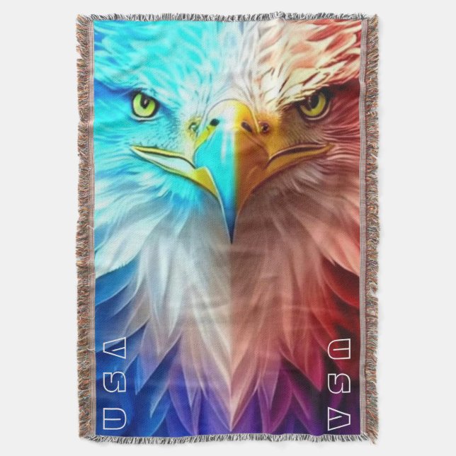 American Bald Eagle Patriotic Personalised Throw Blanket (Front Vertical)