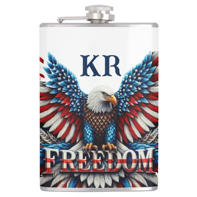 American Bald Eagle Patriotic USA Flag Freedom Hip Flask (Front)