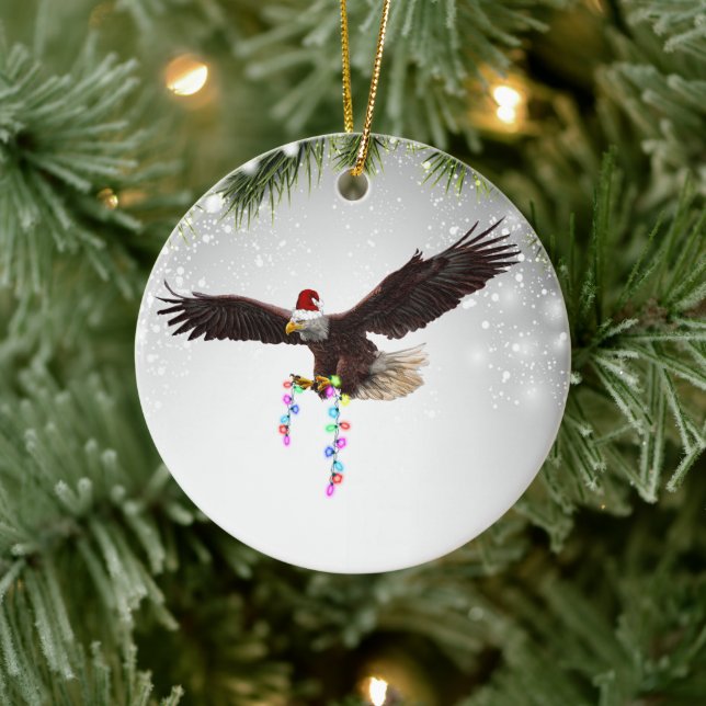 American Bald Eagle USA Santa Hat Wildlife Animal  Ceramic Ornament (Tree)