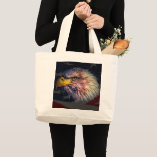 American Bald Eagle With Flag Large Tote Bag