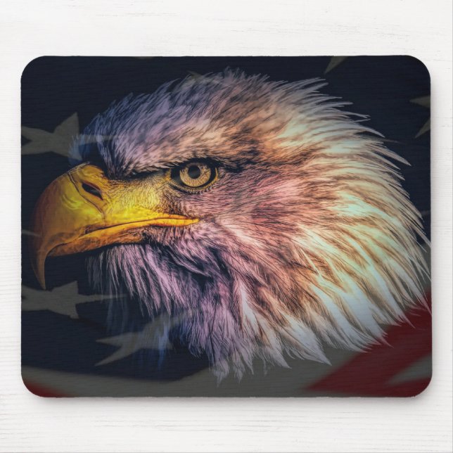 American Bald Eagle With Flag Mouse Pad (Front)