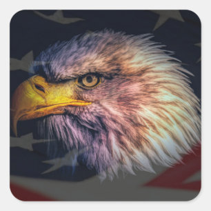 American Bald Eagle With Flag Square Sticker