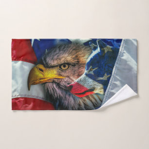American Bald Eagle Wolf Flag Bath Towel Set