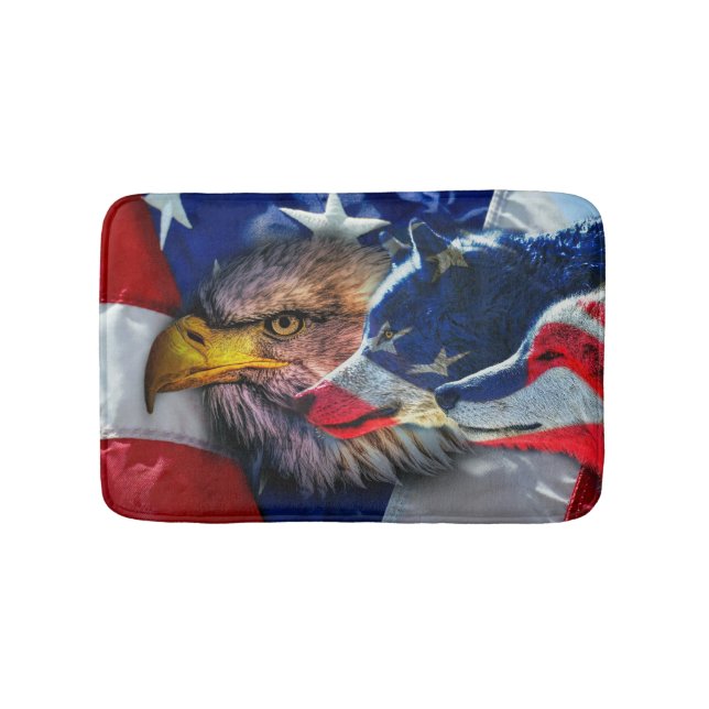 American Bald Eagle Wolf Flag Patriotic Bath Mat (Front)