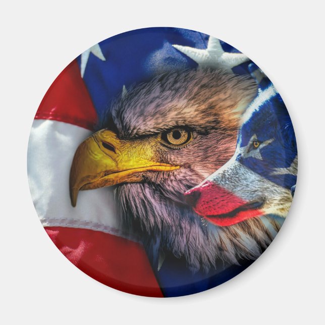 American Bald Eagle Wolf Flag Patriotic Magnet (Front)
