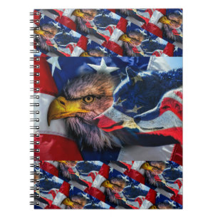 American Bald Eagle Wolf Flag Patriotic Notebook