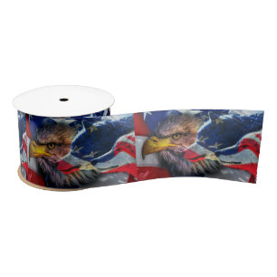 American Bald Eagle Wolf Flag Patriotic Satin Ribbon