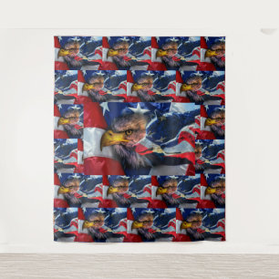 American Bald Eagle Wolf Flag Patriotic Tapestry