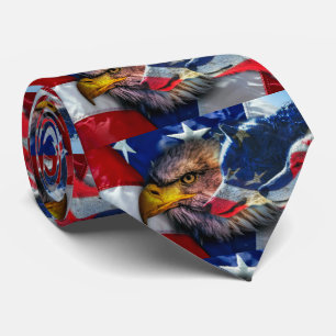 American Bald Eagle Wolf Flag Patriotic Tie