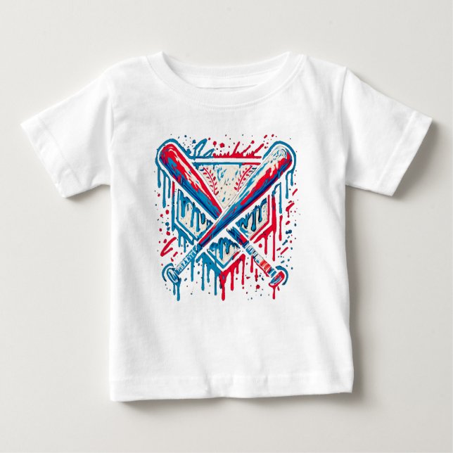 American Baseball Drip Graffiti Ball and Bat Baby T-Shirt (Front)