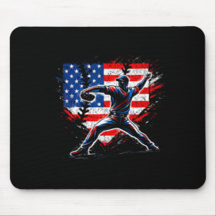 American Baseball Pitcher Red White Blue Mens Mouse Pad