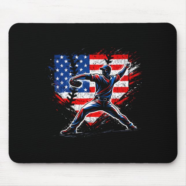 American Baseball Pitcher Red White Blue Mens Mouse Pad (Front)