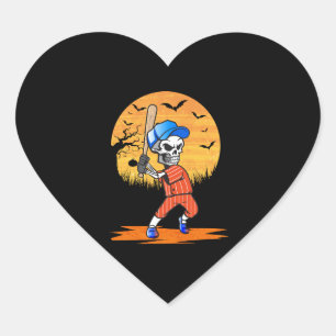 American Baseball Skeleton Halloween Men Boys Heart Sticker