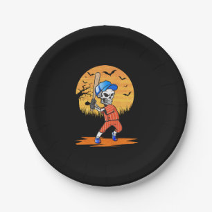 American Baseball Skeleton Halloween Men Boys Paper Plate