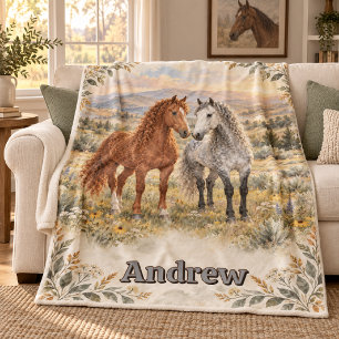 American Bashkir Curly Horses Meadow Fleece Blanket